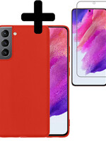 LUQ LUQ Samsung Galaxy S21FE Hoesje Siliconen Met Screenprotector - Rood
