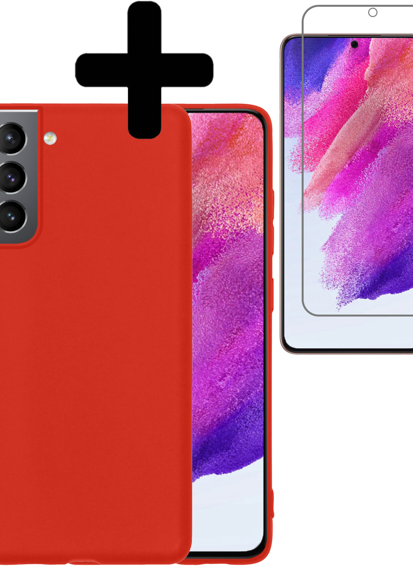 LUQ Hoesje Geschikt voor Samsung S21 FE Hoesje Siliconen Case Met Screenprotector - Hoes Geschikt voor Samsung Galaxy S21 FE Hoes Siliconen - Rood