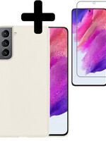 LUQ LUQ Samsung Galaxy S21FE Hoesje Siliconen Met Screenprotector - Wit