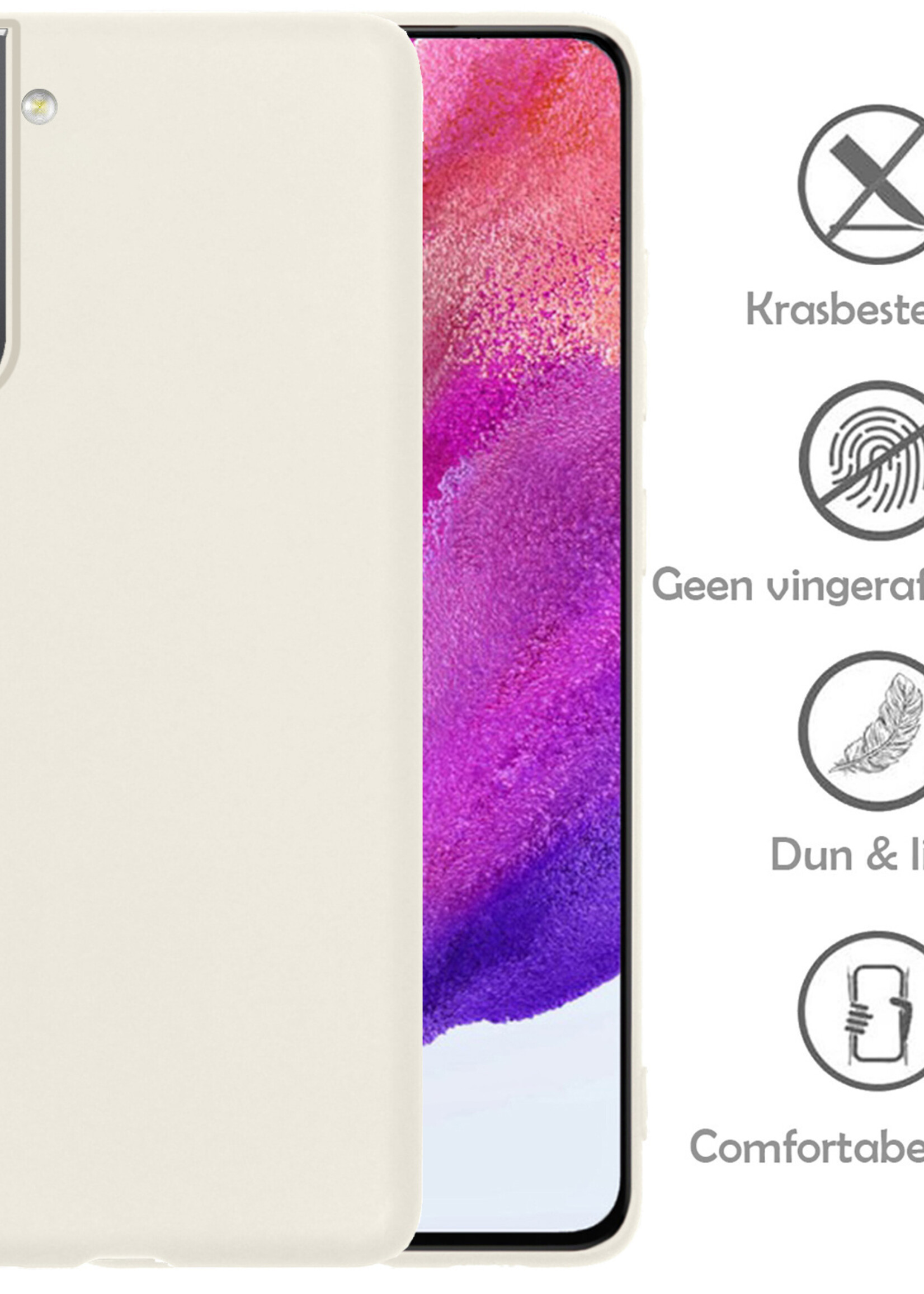 LUQ Hoesje Geschikt voor Samsung S21 FE Hoesje Siliconen Case Met Screenprotector - Hoes Geschikt voor Samsung Galaxy S21 FE Hoes Siliconen - Wit