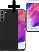 LUQ LUQ Samsung Galaxy S21FE Hoesje Siliconen Met Screenprotector - Zwart