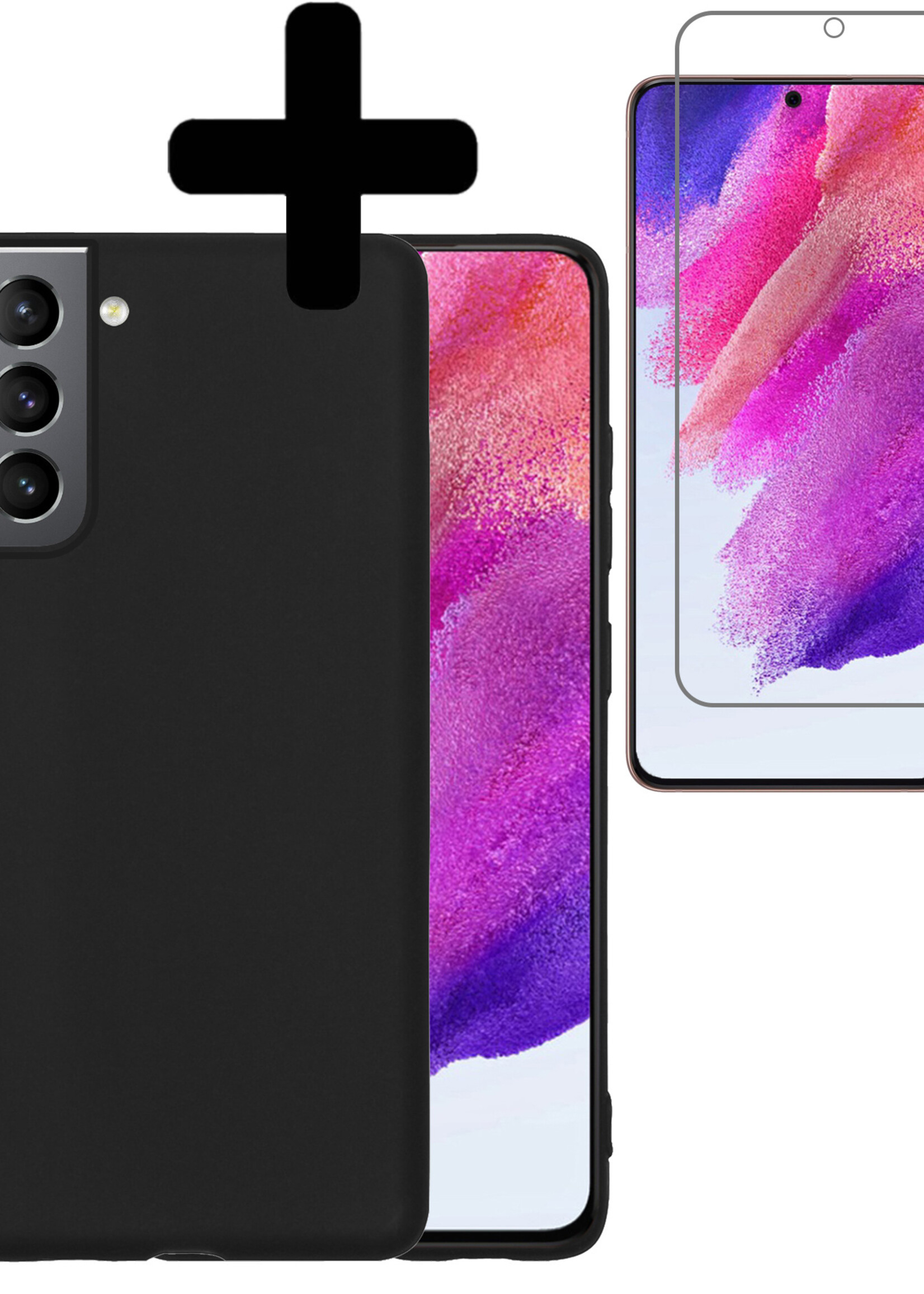 LUQ Hoesje Geschikt voor Samsung S21 FE Hoesje Siliconen Case Met Screenprotector - Hoes Geschikt voor Samsung Galaxy S21 FE Hoes Siliconen - Zwart