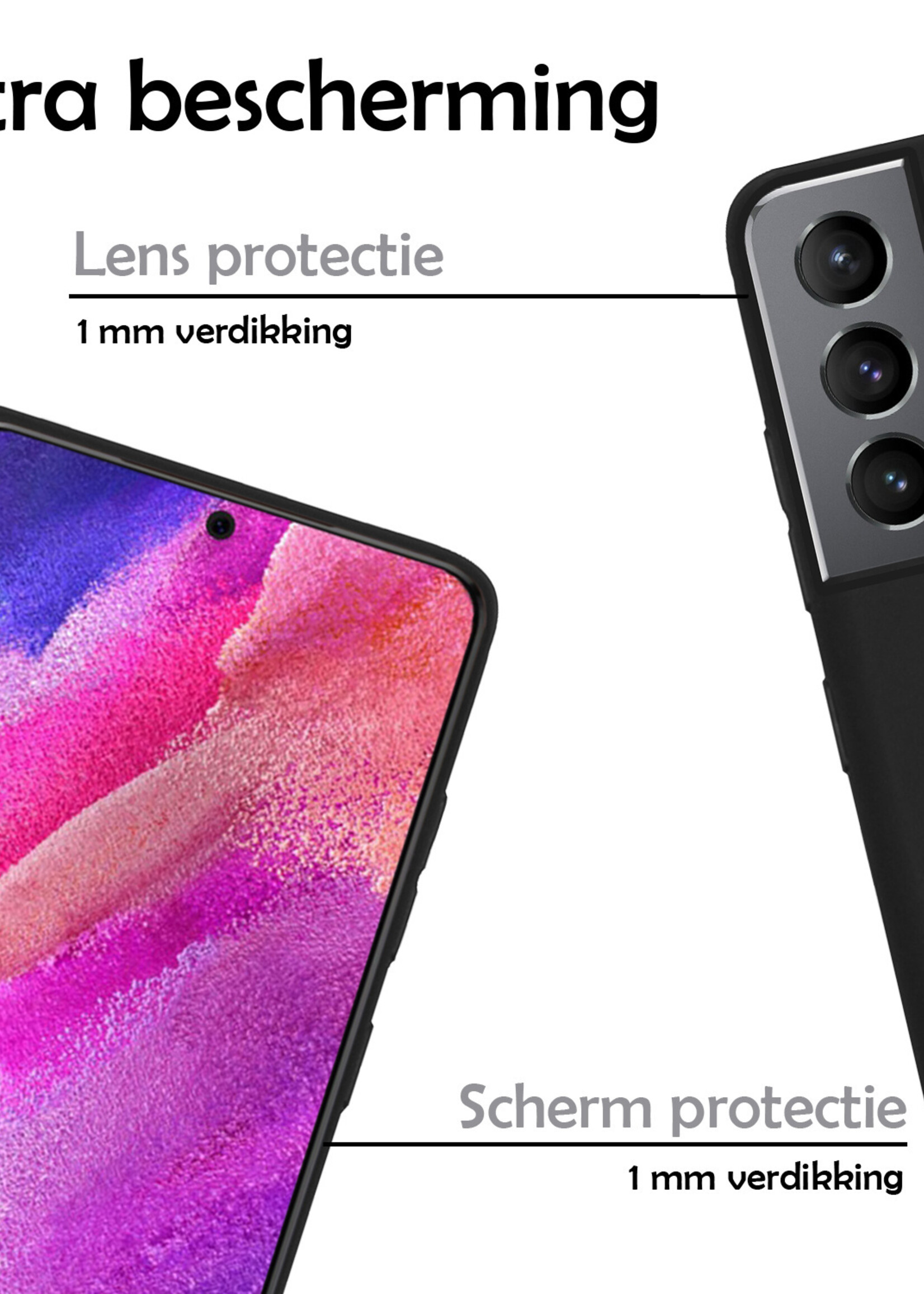 LUQ Hoesje Geschikt voor Samsung S21 FE Hoesje Siliconen Case Met Screenprotector - Hoes Geschikt voor Samsung Galaxy S21 FE Hoes Siliconen - Zwart