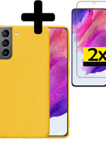 LUQ LUQ Samsung Galaxy S21FE Hoesje Siliconen Met 2x Screenprotector - Geel