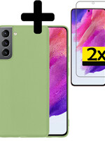 LUQ LUQ Samsung Galaxy S21FE Hoesje Siliconen Met 2x Screenprotector - Groen