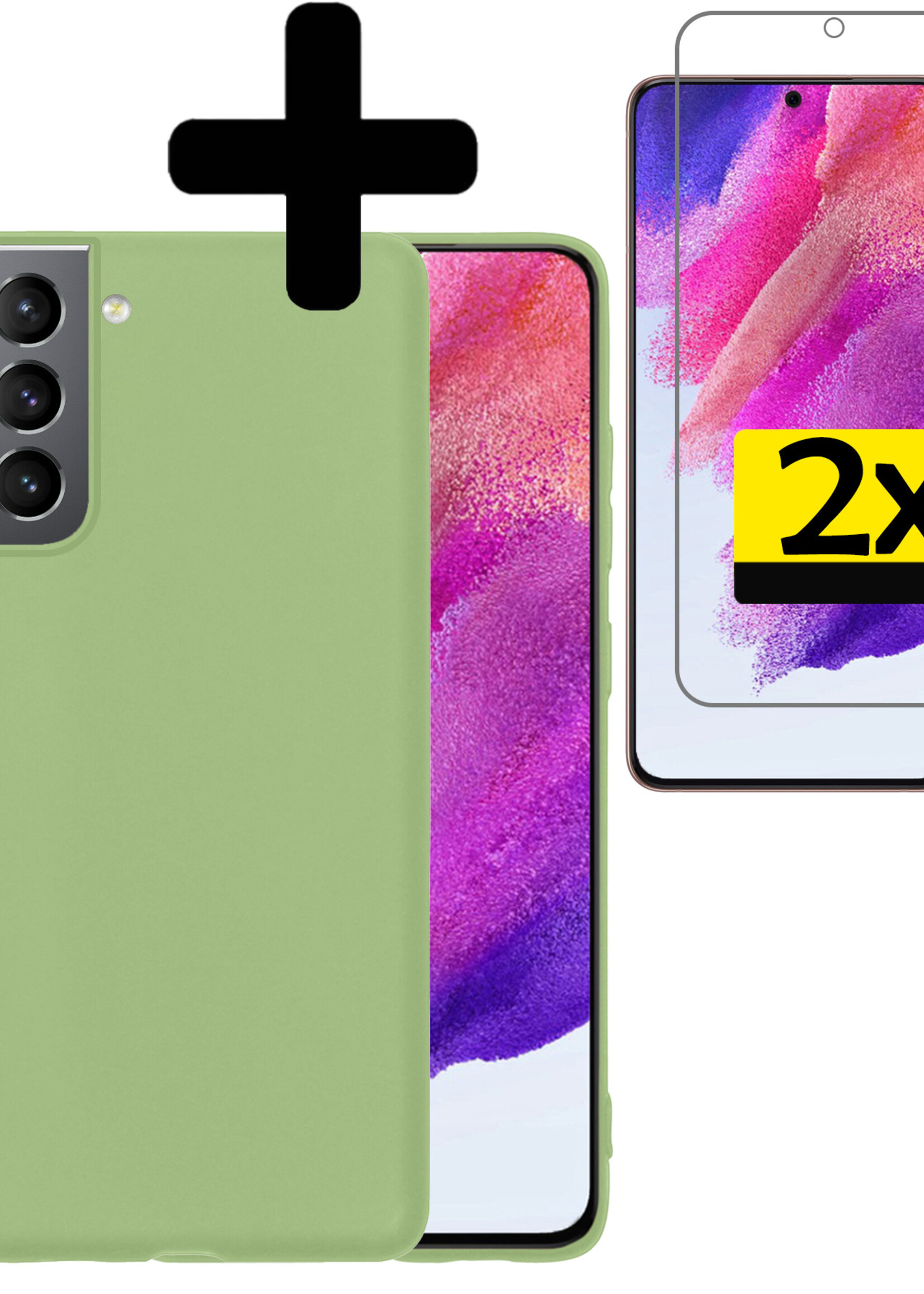 LUQ Hoesje Geschikt voor Samsung S21 FE Hoesje Siliconen Case Met 2x Screenprotector - Hoes Geschikt voor Samsung Galaxy S21 FE Hoes Siliconen - Groen