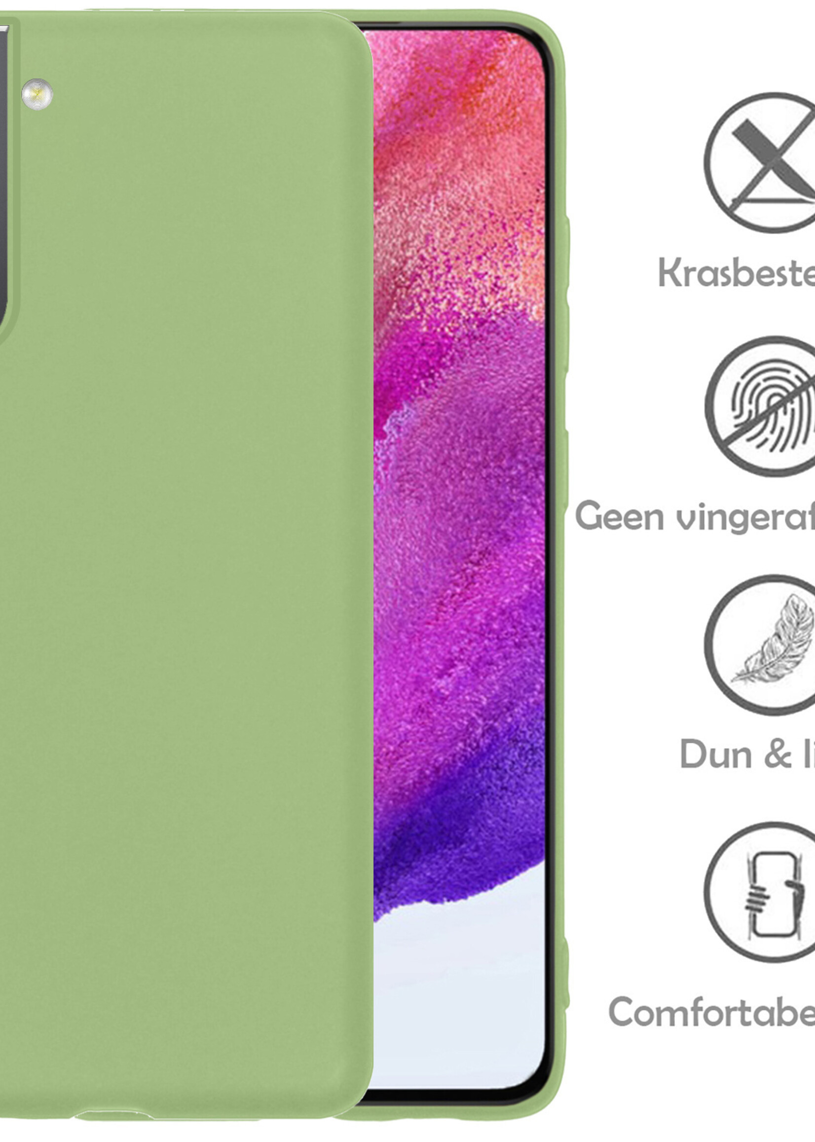 LUQ Hoesje Geschikt voor Samsung S21 FE Hoesje Siliconen Case Met 2x Screenprotector - Hoes Geschikt voor Samsung Galaxy S21 FE Hoes Siliconen - Groen