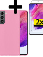 LUQ LUQ Samsung Galaxy S21FE Hoesje Siliconen Met 2x Screenprotector - Lichtroze