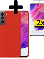 LUQ LUQ Samsung Galaxy S21FE Hoesje Siliconen Met 2x Screenprotector - Rood