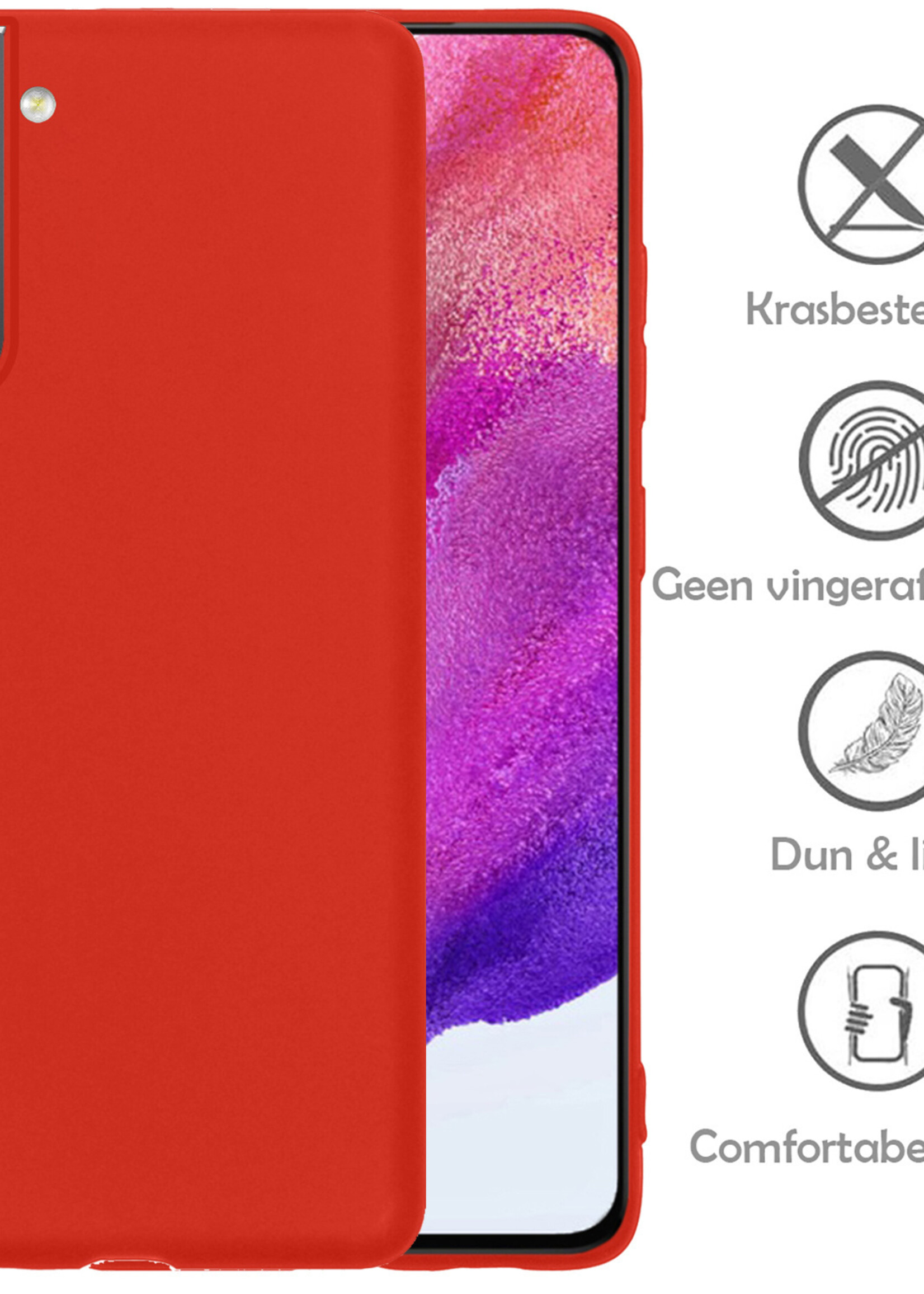 LUQ Hoesje Geschikt voor Samsung S21 FE Hoesje Siliconen Case Met 2x Screenprotector - Hoes Geschikt voor Samsung Galaxy S21 FE Hoes Siliconen - Rood