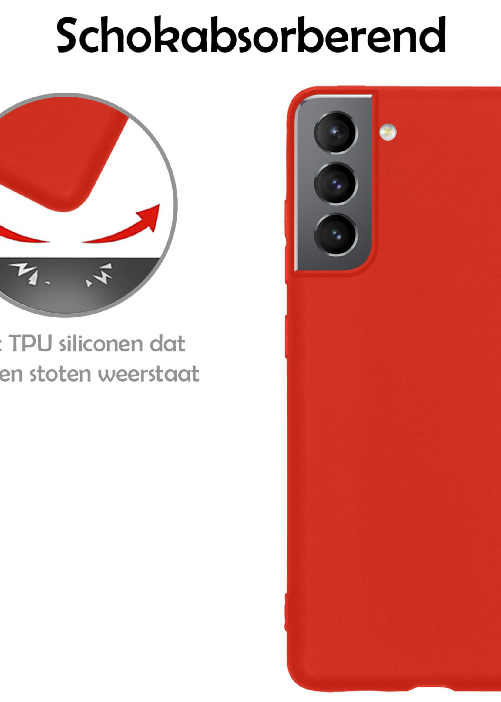 LUQ Hoesje Geschikt voor Samsung S21 FE Hoesje Siliconen Case Met 2x Screenprotector - Hoes Geschikt voor Samsung Galaxy S21 FE Hoes Siliconen - Rood