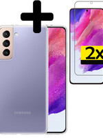 LUQ LUQ Samsung Galaxy S21FE Hoesje Siliconen Met 2x Screenprotector - Transparant