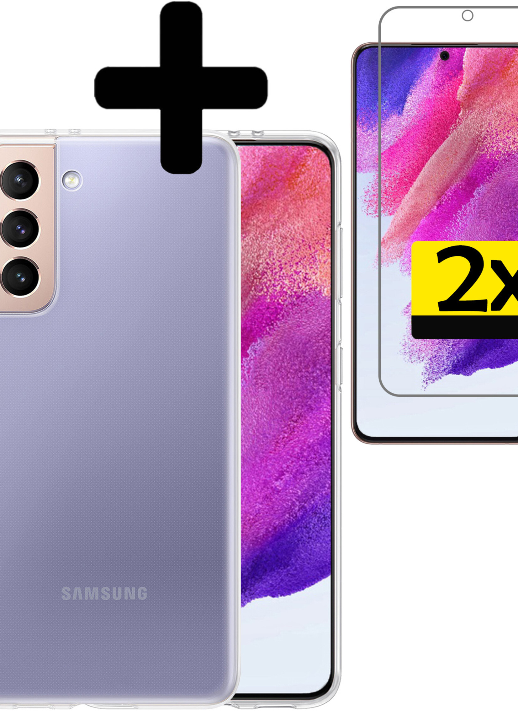LUQ Hoesje Geschikt voor Samsung S21 FE Hoesje Siliconen Case Met 2x Screenprotector - Hoes Geschikt voor Samsung Galaxy S21 FE Hoes Siliconen - Transparant