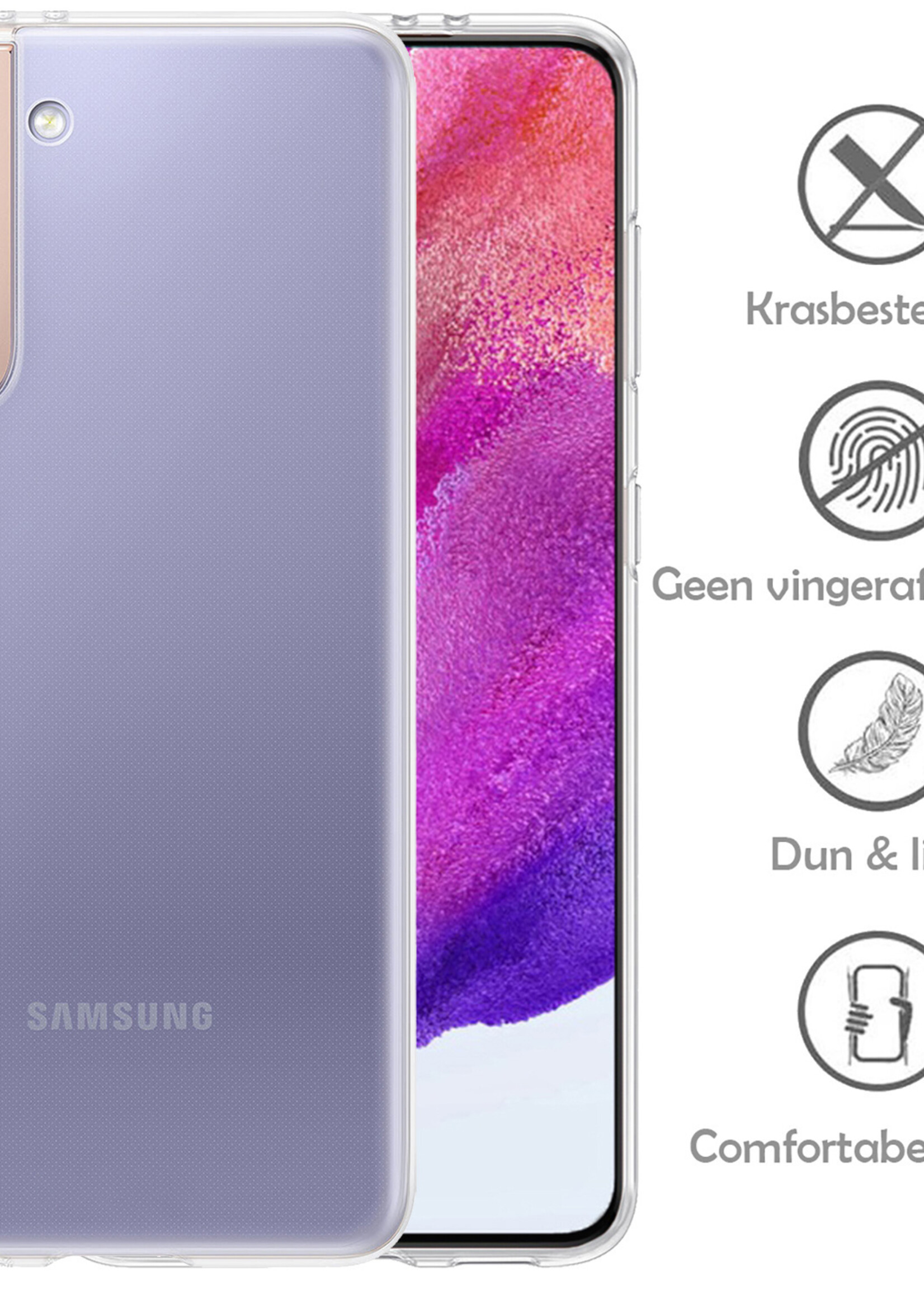LUQ Hoesje Geschikt voor Samsung S21 FE Hoesje Siliconen Case Met 2x Screenprotector - Hoes Geschikt voor Samsung Galaxy S21 FE Hoes Siliconen - Transparant