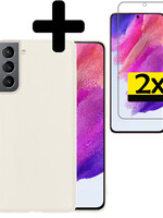 LUQ LUQ Samsung Galaxy S21FE Hoesje Siliconen Met 2x Screenprotector - Wit