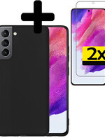 LUQ LUQ Samsung Galaxy S21FE Hoesje Siliconen Met 2x Screenprotector - Zwart