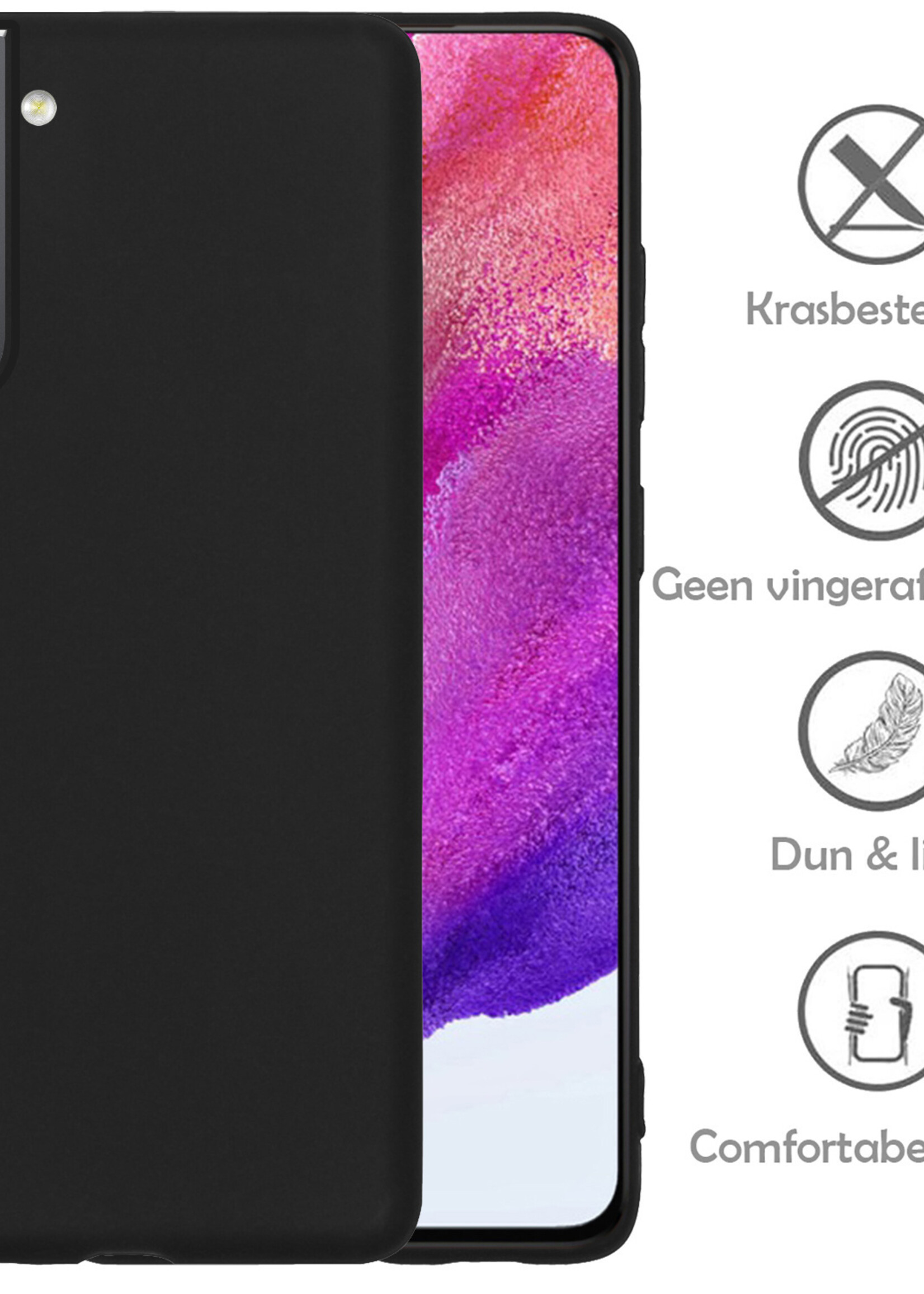 LUQ Hoesje Geschikt voor Samsung S21 FE Hoesje Siliconen Case Met 2x Screenprotector - Hoes Geschikt voor Samsung Galaxy S21 FE Hoes Siliconen - Zwart