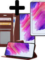 LUQ LUQ Samsung Galaxy S21FE Hoesje Bookcase Bruin Met Screenprotector