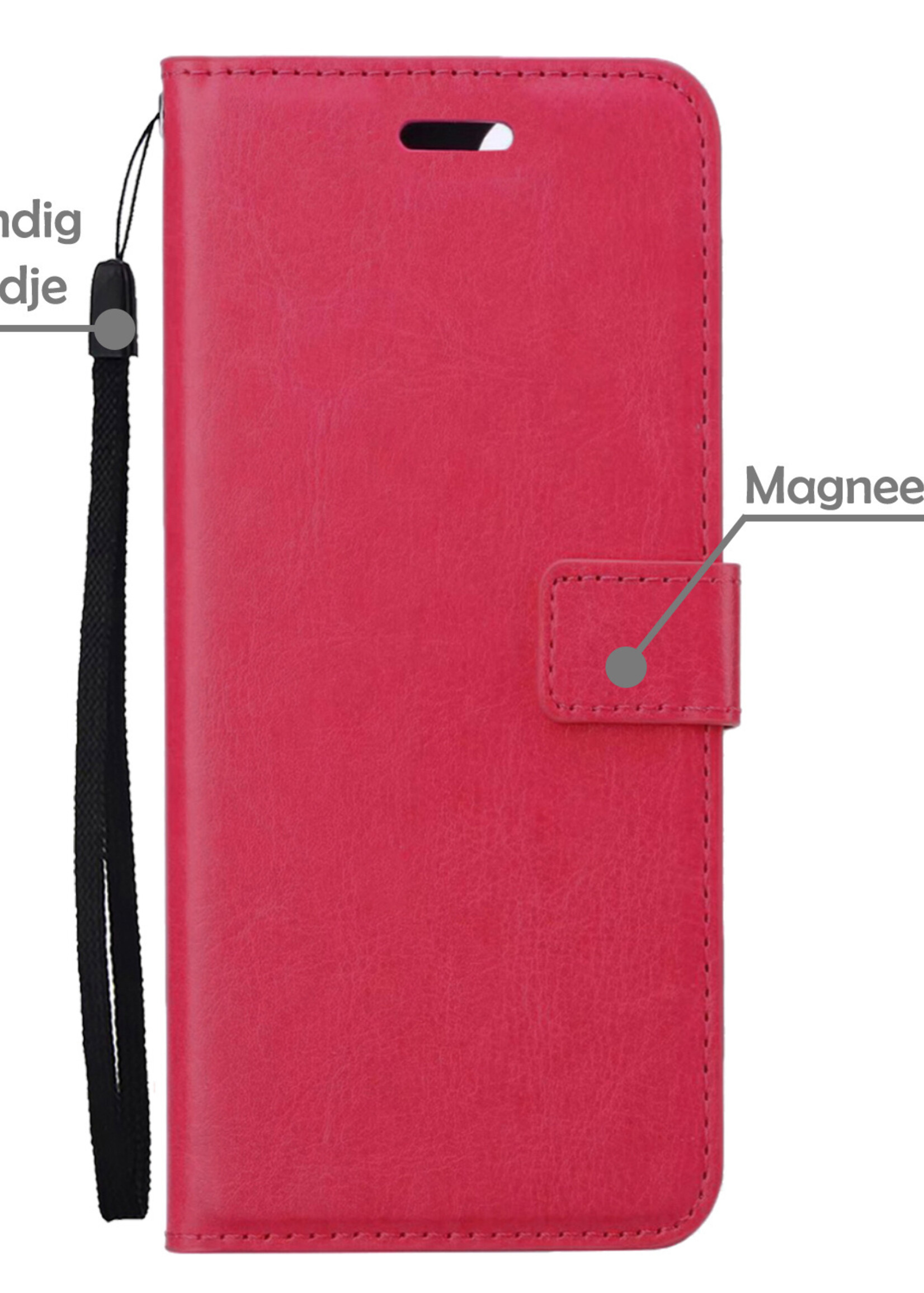 LUQ Hoesje Geschikt voor Samsung S21 FE Hoesje Book Case Hoes Wallet Cover Met Screenprotector - Hoes Geschikt voor Samsung Galaxy S21 FE Hoesje Bookcase Hoes - Donkerroze