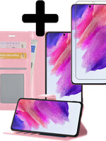 LUQ LUQ Samsung Galaxy S21FE Hoesje Bookcase Lichtroze Met Screenprotector