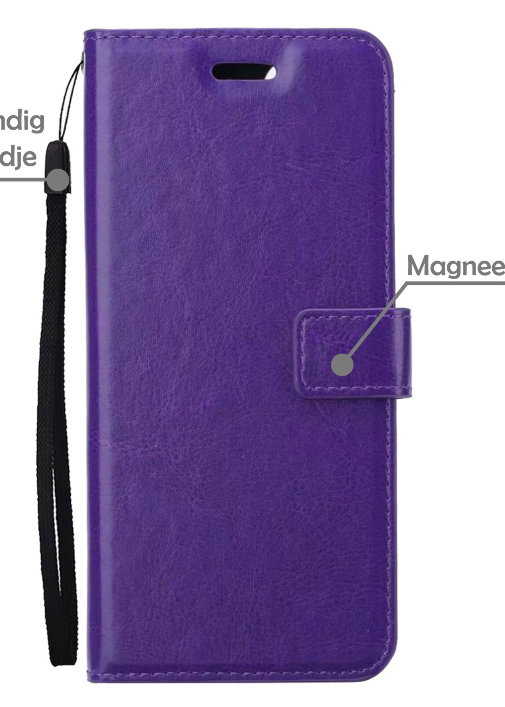 Hoesje Geschikt voor Samsung S21 FE Hoesje Book Case Hoes Wallet Cover Met Screenprotector - Hoes Geschikt voor Samsung Galaxy S21 FE Hoesje Bookcase Hoes - Paars