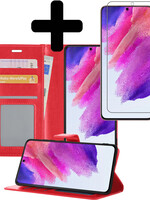 LUQ Samsung Galaxy S21FE Hoesje Bookcase Rood Met Screenprotector