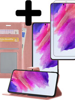 LUQ LUQ Samsung Galaxy S21FE Hoesje Bookcase Rose goud Met Screenprotector