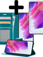 LUQ LUQ Samsung Galaxy S21FE Hoesje Bookcase Turquoise Met Screenprotector