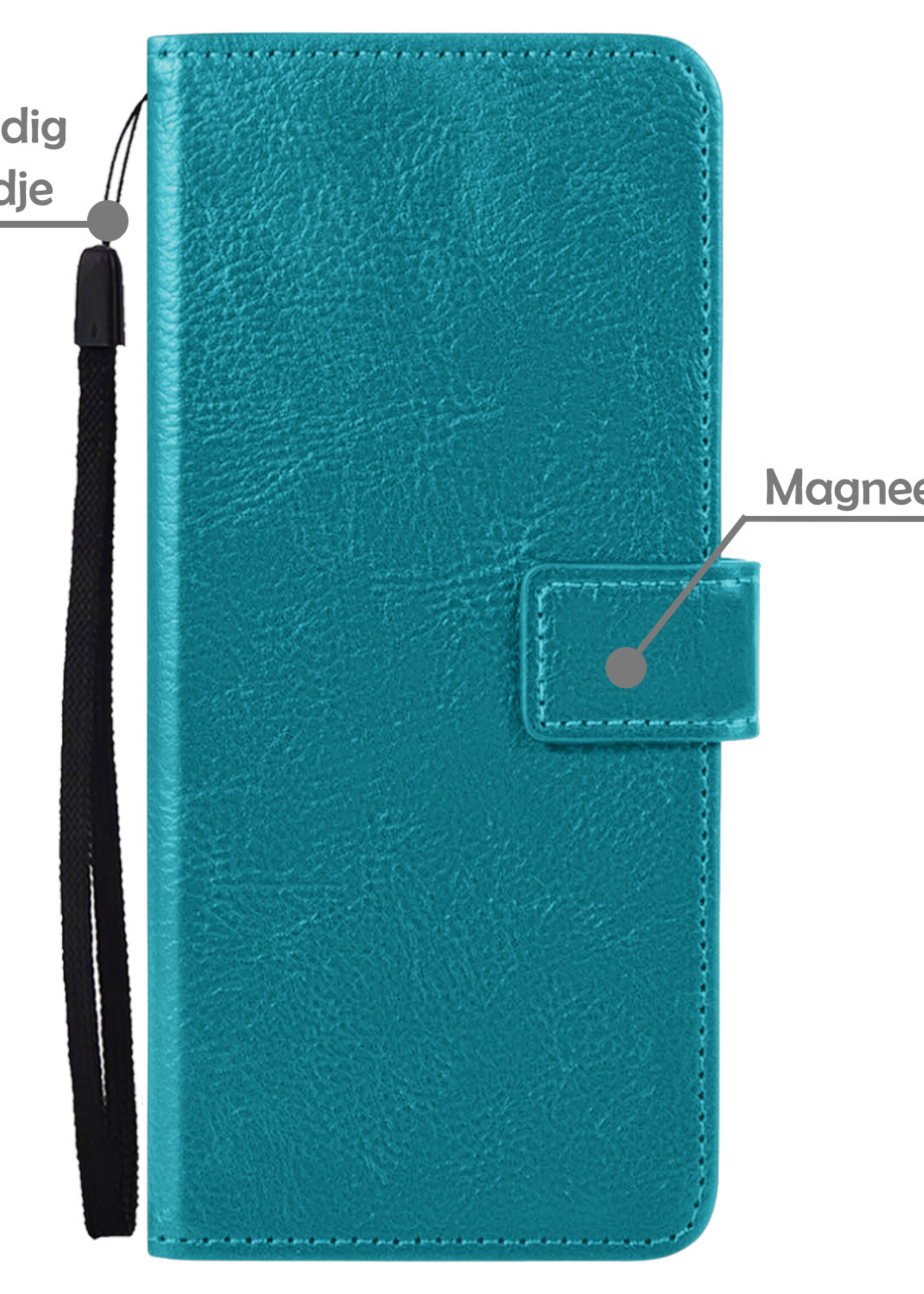 Hoesje Geschikt voor Samsung S21 FE Hoesje Book Case Hoes Wallet Cover Met Screenprotector - Hoes Geschikt voor Samsung Galaxy S21 FE Hoesje Bookcase Hoes - Turquoise