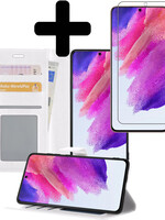 LUQ LUQ Samsung Galaxy S21FE Hoesje Bookcase Wit Met Screenprotector