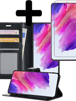 LUQ Samsung Galaxy S21FE Hoesje Bookcase Zwart Met Screenprotector