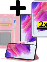 LUQ Samsung Galaxy S21FE Hoesje Bookcase Lichtroze Met 2x Screenprotector
