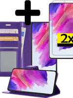 LUQ LUQ Samsung Galaxy S21FE Hoesje Bookcase Paars Met 2x Screenprotector