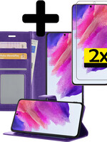 LUQ Samsung Galaxy S21FE Hoesje Bookcase Paars Met 2x Screenprotector