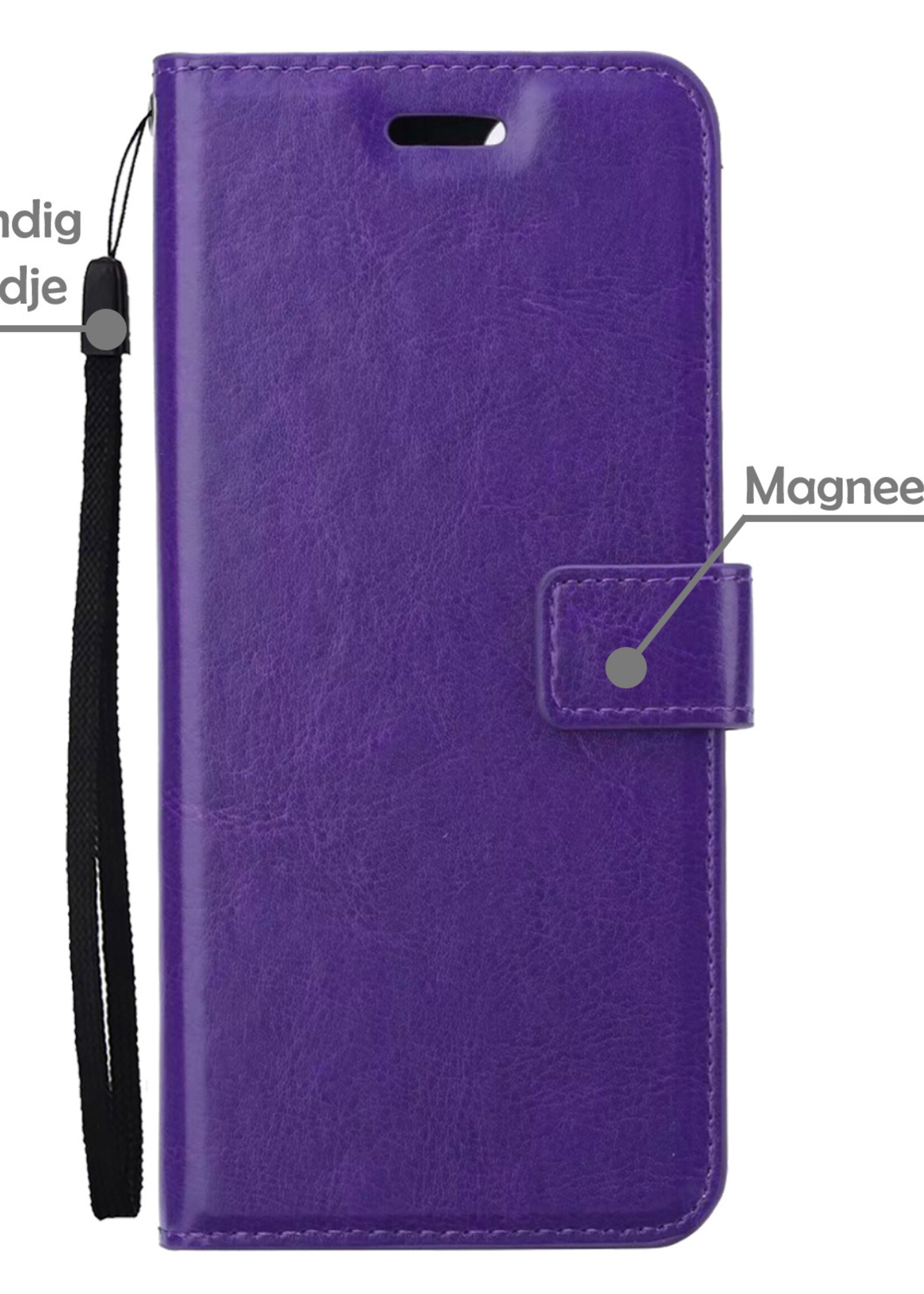 LUQ Hoesje Geschikt voor Samsung S21 FE Hoesje Book Case Hoes Wallet Cover Met 2x Screenprotector - Hoes Geschikt voor Samsung Galaxy S21 FE Hoesje Bookcase Hoes - Paars
