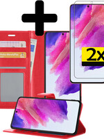 LUQ Samsung Galaxy S21FE Hoesje Bookcase Rood Met 2x Screenprotector