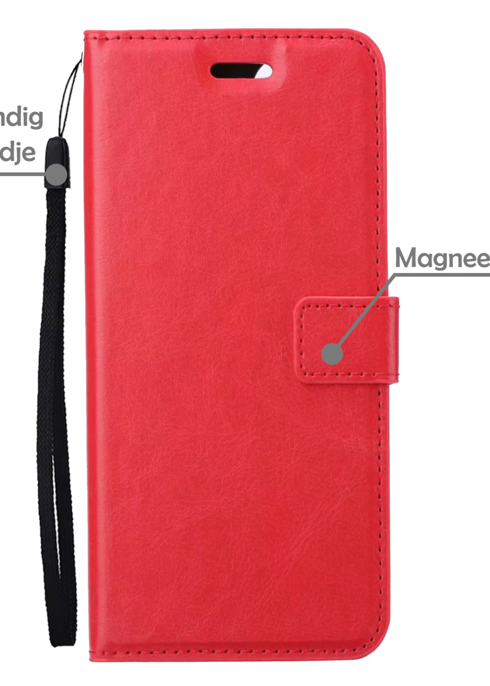 LUQ Hoesje Geschikt voor Samsung S21 FE Hoesje Book Case Hoes Wallet Cover Met 2x Screenprotector - Hoes Geschikt voor Samsung Galaxy S21 FE Hoesje Bookcase Hoes - Rood