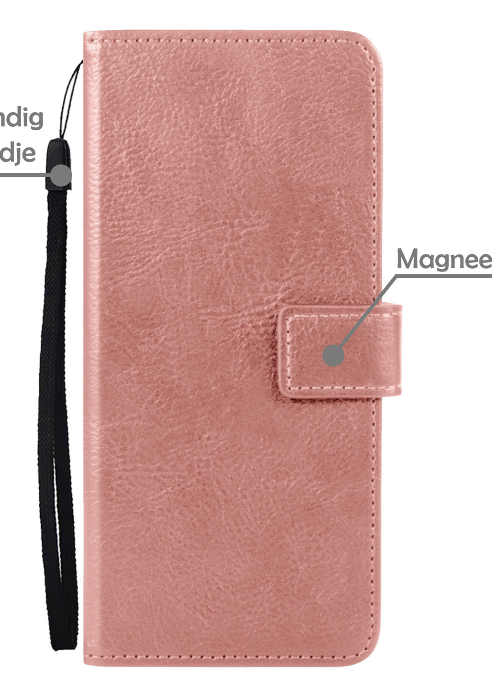 LUQ Hoesje Geschikt voor Samsung S21 FE Hoesje Book Case Hoes Wallet Cover Met 2x Screenprotector - Hoes Geschikt voor Samsung Galaxy S21 FE Hoesje Bookcase Hoes - Rosé goud