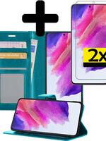 LUQ LUQ Samsung Galaxy S21FE Hoesje Bookcase Turquoise Met 2x Screenprotector