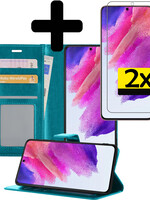 LUQ Samsung Galaxy S21FE Hoesje Bookcase Turquoise Met 2x Screenprotector