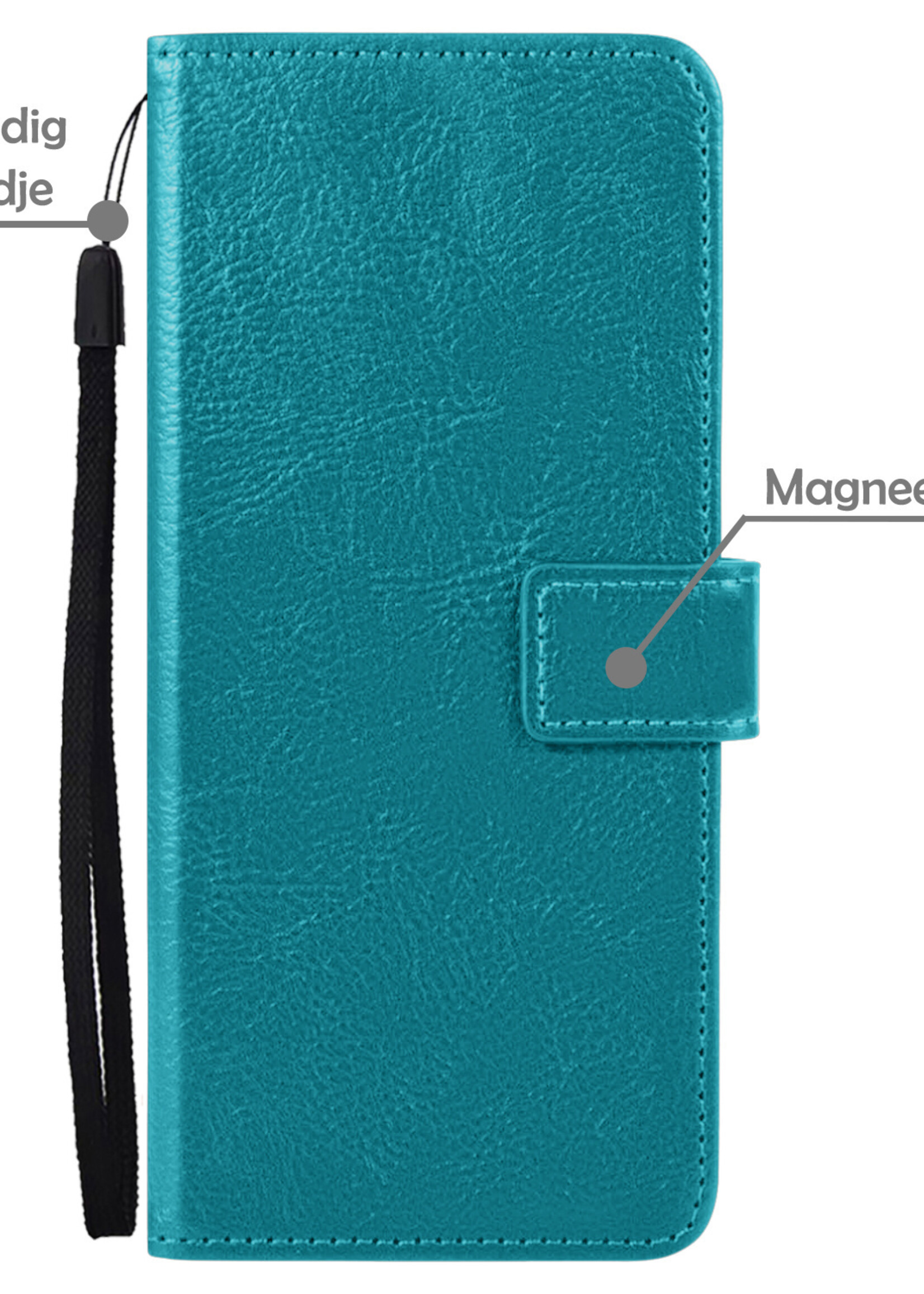 LUQ Hoesje Geschikt voor Samsung S21 FE Hoesje Book Case Hoes Wallet Cover Met 2x Screenprotector - Hoes Geschikt voor Samsung Galaxy S21 FE Hoesje Bookcase Hoes - Turquoise