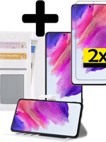 LUQ LUQ Samsung Galaxy S21FE Hoesje Bookcase Wit Met 2x Screenprotector