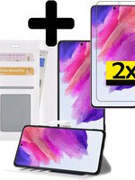 LUQ Samsung Galaxy S21FE Hoesje Bookcase Wit Met 2x Screenprotector