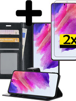 LUQ LUQ Samsung Galaxy S21FE Hoesje Bookcase Zwart Met 2x Screenprotector