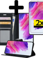 LUQ Samsung Galaxy S21FE Hoesje Bookcase Zwart Met 2x Screenprotector