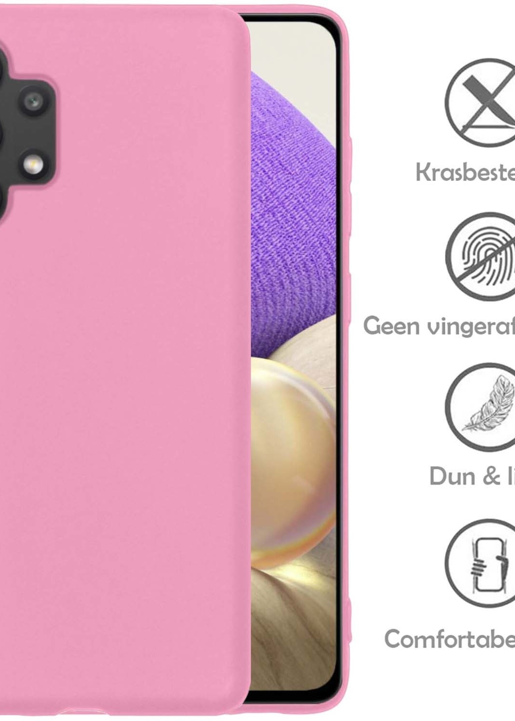 LUQ Hoesje Geschikt voor Samsung A32 4G Hoesje Siliconen Case - Hoes Geschikt voor Samsung Galaxy A32 4G Hoes Siliconen - Lichtroze