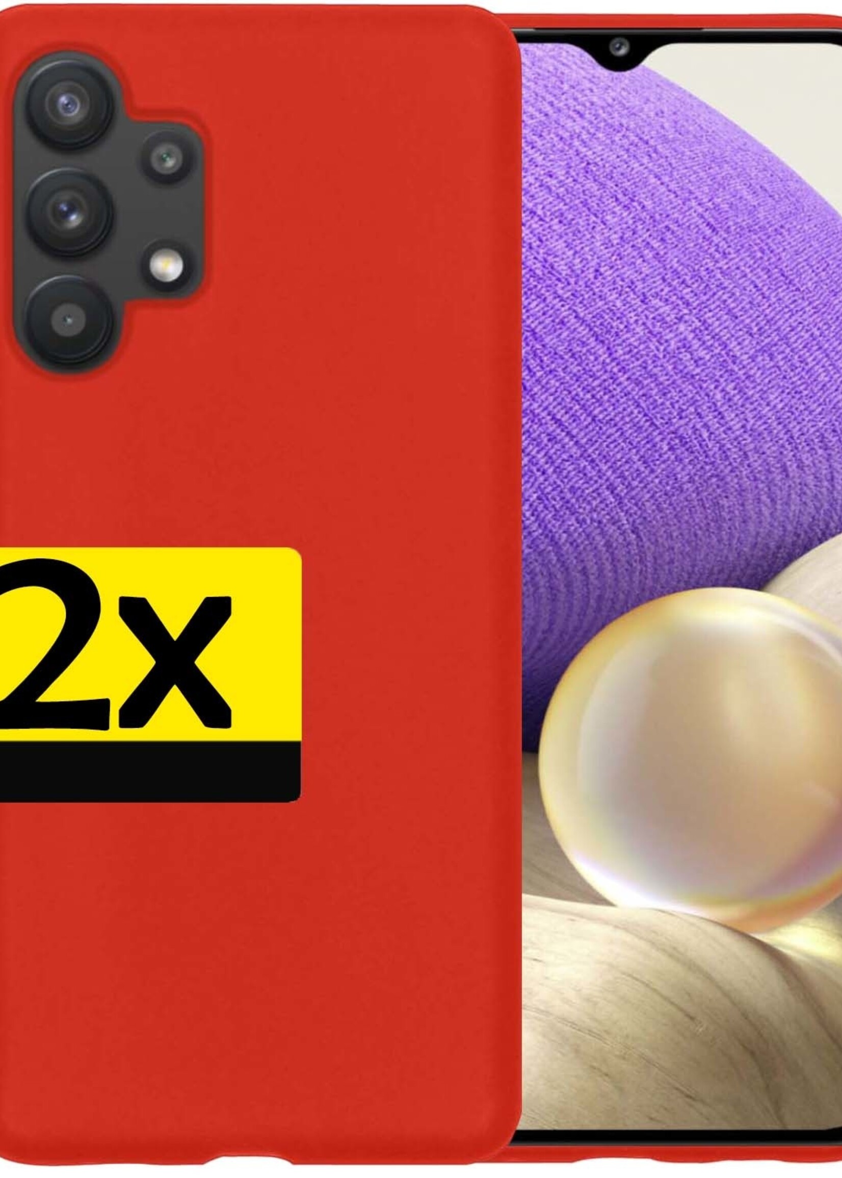 LUQ Hoesje Geschikt voor Samsung A32 4G Hoesje Siliconen Case - Hoes Geschikt voor Samsung Galaxy A32 4G Hoes Siliconen - Rood - 2 Stuks