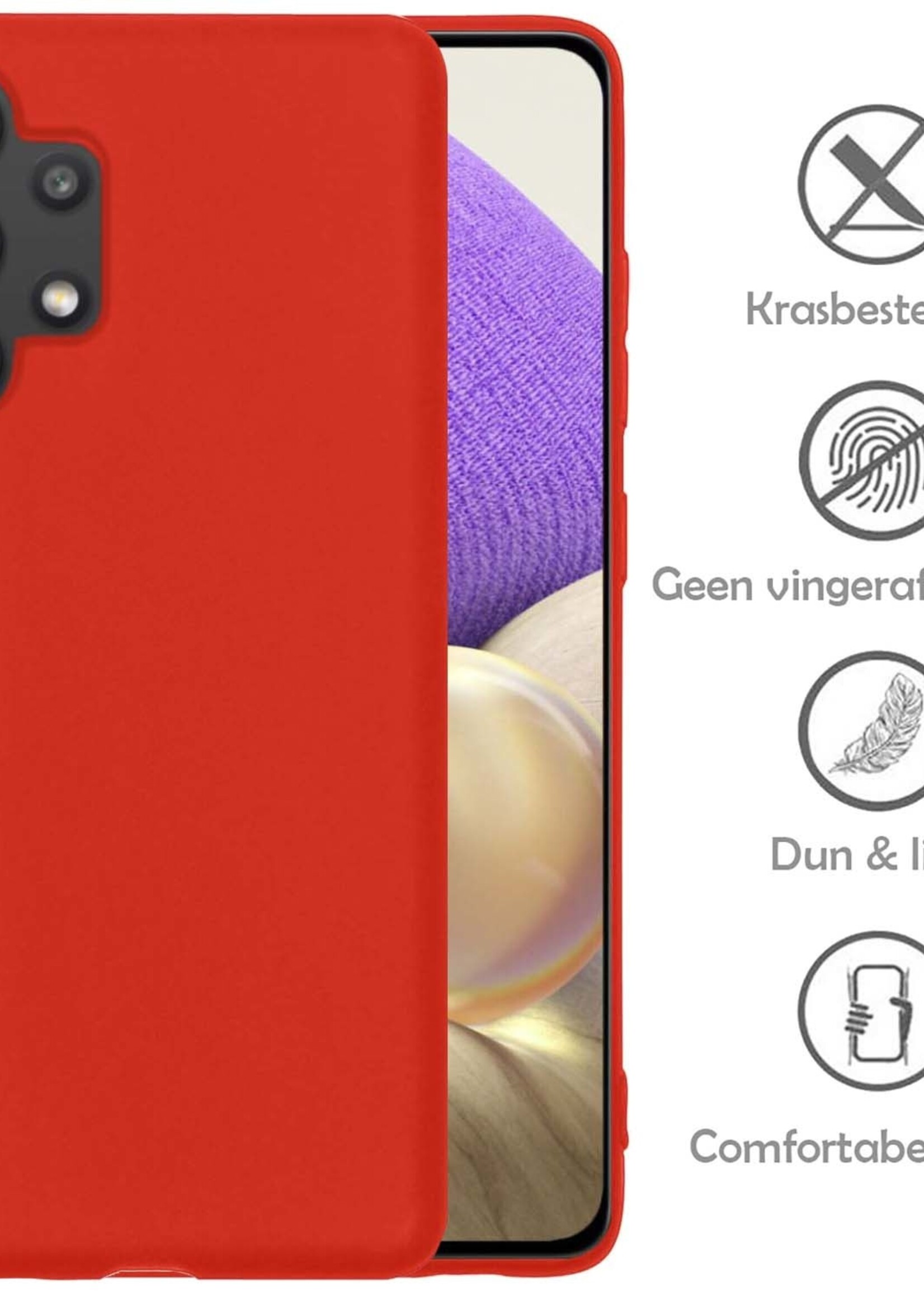 LUQ Hoesje Geschikt voor Samsung A32 4G Hoesje Siliconen Case - Hoes Geschikt voor Samsung Galaxy A32 4G Hoes Siliconen - Rood - 2 Stuks