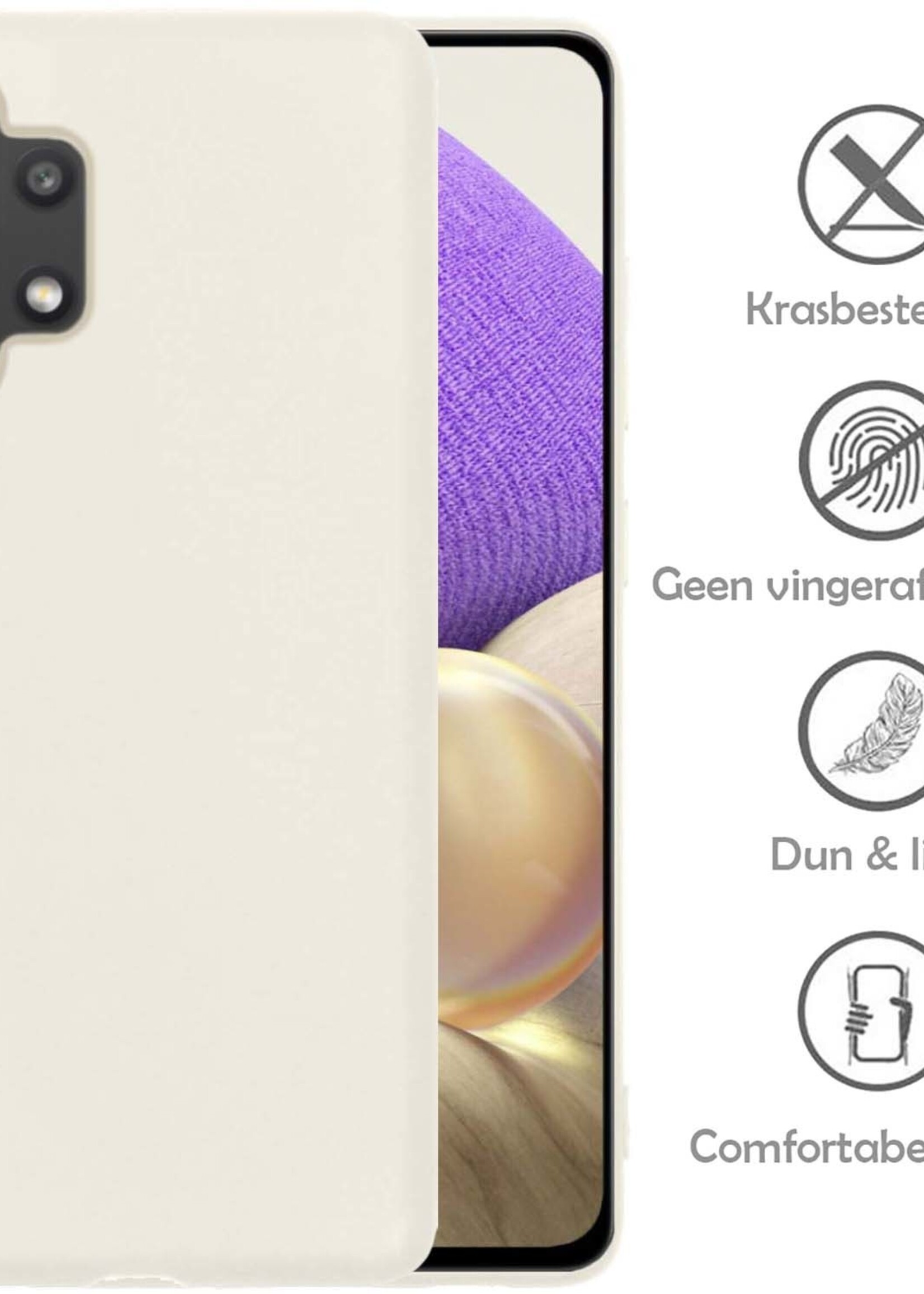 LUQ Hoesje Geschikt voor Samsung A32 4G Hoesje Siliconen Case Met Screenprotector - Hoes Geschikt voor Samsung Galaxy A32 4G Hoes Siliconen - Wit