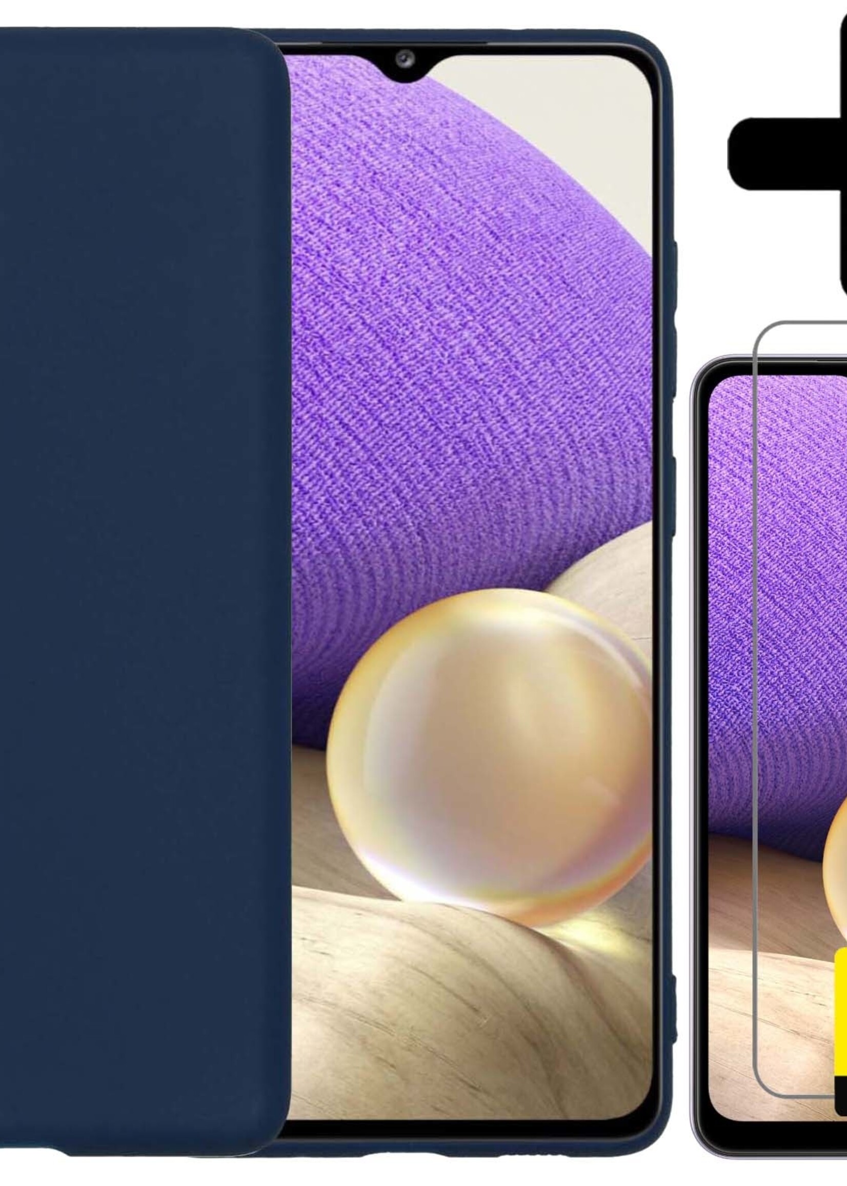 LUQ Hoesje Geschikt voor Samsung A32 4G Hoesje Siliconen Case Met 2x Screenprotector - Hoes Geschikt voor Samsung Galaxy A32 4G Hoes Siliconen - Donkerblauw